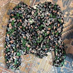 H&M Floral V-Neck Tie-Front Blouse